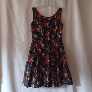 Lindy Bop 50's Inspired Dark Blue Vintage Floral Lana Party Swing Dress Size S